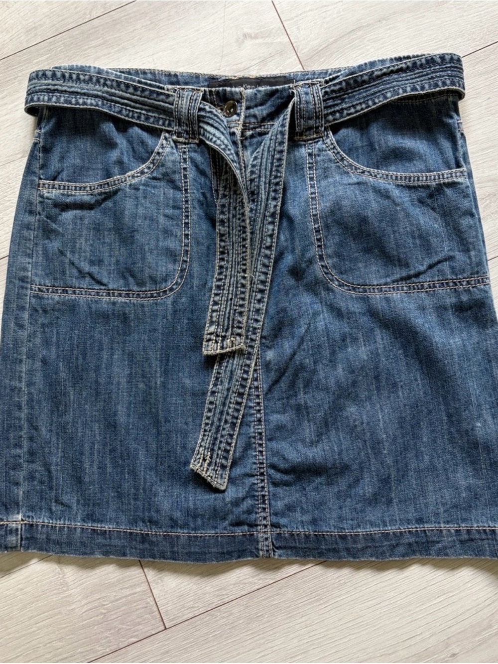 Calvin Klein Jeans VINTAGE Blue Denim Tie-Waist Mini Skirt 4